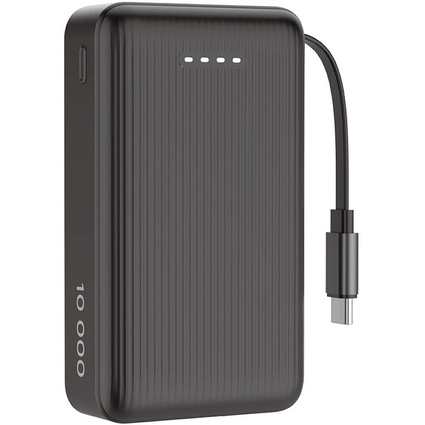DELTACO väline akumulator, 10 000 mAh, väljatõmmatav kaabel 90 cm, PD 20 W, must / PB-CC102 / 1903847