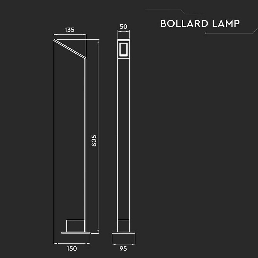 V-tac 6W LED-pöytälamppu, harmaa, 4000K, IP65, 80,5cm – 2