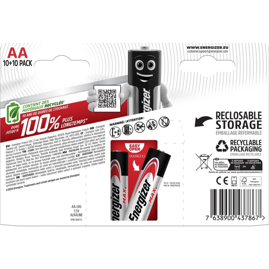 Bateriad – Energizer LR6 Max Šarminės AA, 20 tk. – 2