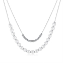 Double steel necklace with artificial pearls, silver color Double steel necklace with artificial pearls, silver color