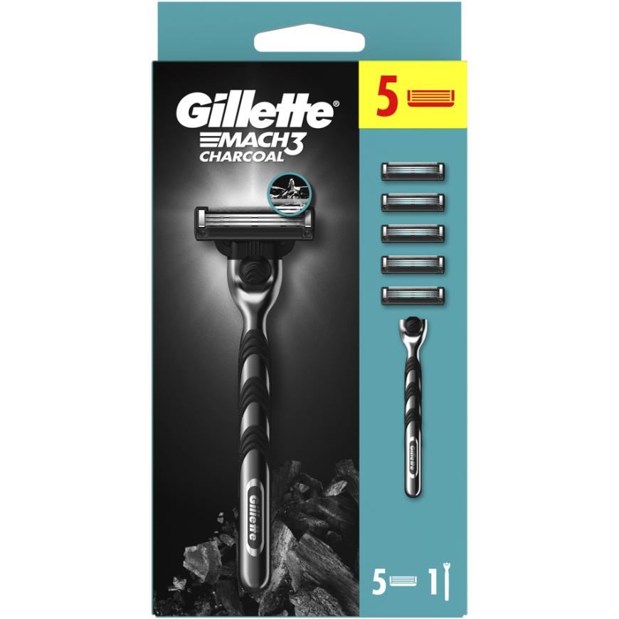 Gillette Mach3 Charcoal Бритва для мужчин, 1 бритва Gillette + 5 сменных картриджей – 3