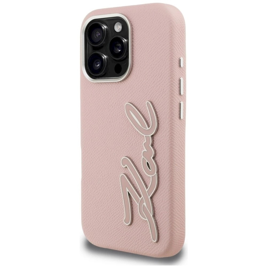 Karl Lagerfeld FW Grained Signature Logo iPhone 16 Pro Max - Vaaleanpunainen – 2