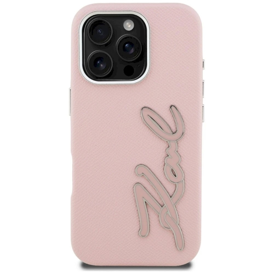 Чехол Karl Lagerfeld FW Grained Signature Logo для iPhone 16 Pro Max - Розовый – 3