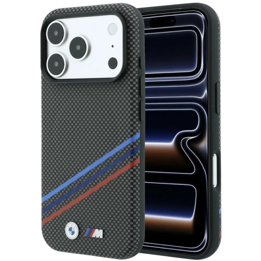 BMW M Quadrille Kevlar-pattern three-color lines and metal logo MagSafe case for iPhone 18 Pro Max / 17 Pro – 2