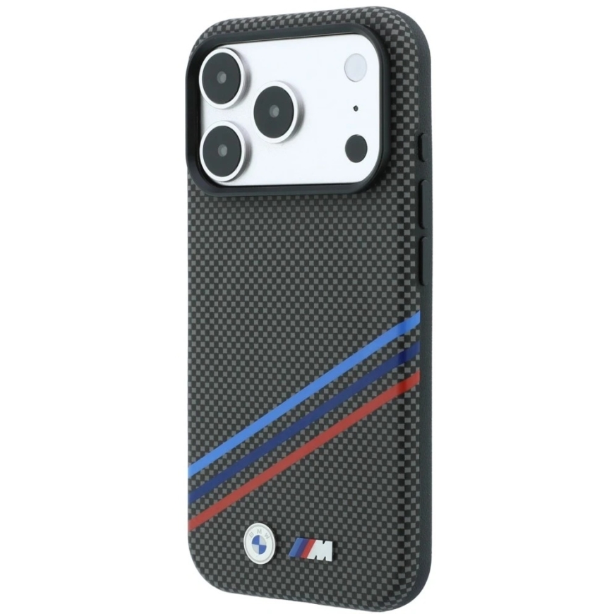 BMW M Quadrille Kevlar-pattern three-color lines and metal logo MagSafe case for iPhone 18 Pro Max / 17 Pro – 3