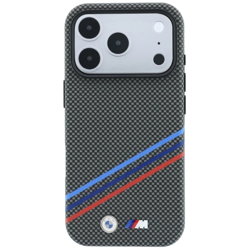 BMW M Quadrille Kevlar-pattern three-color lines and metal logo MagSafe case for iPhone 18 Pro Max / 17 Pro – 4