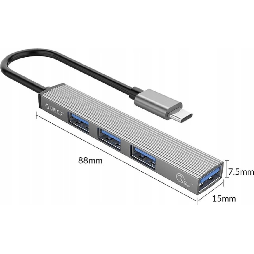 Orico Hub USB-C, USB-A 5Gbps, 3*USB-A 2.0, alumīnijs – 3