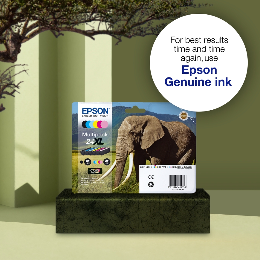Epson Elephant Singlepack Cyan 24XL Claria Photo HD Ink – 3