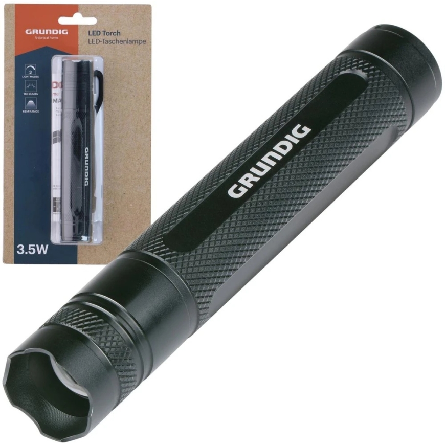LED HAND TORCH GRUNDIG 3.5W 160 LM 65 M Aluminum Black