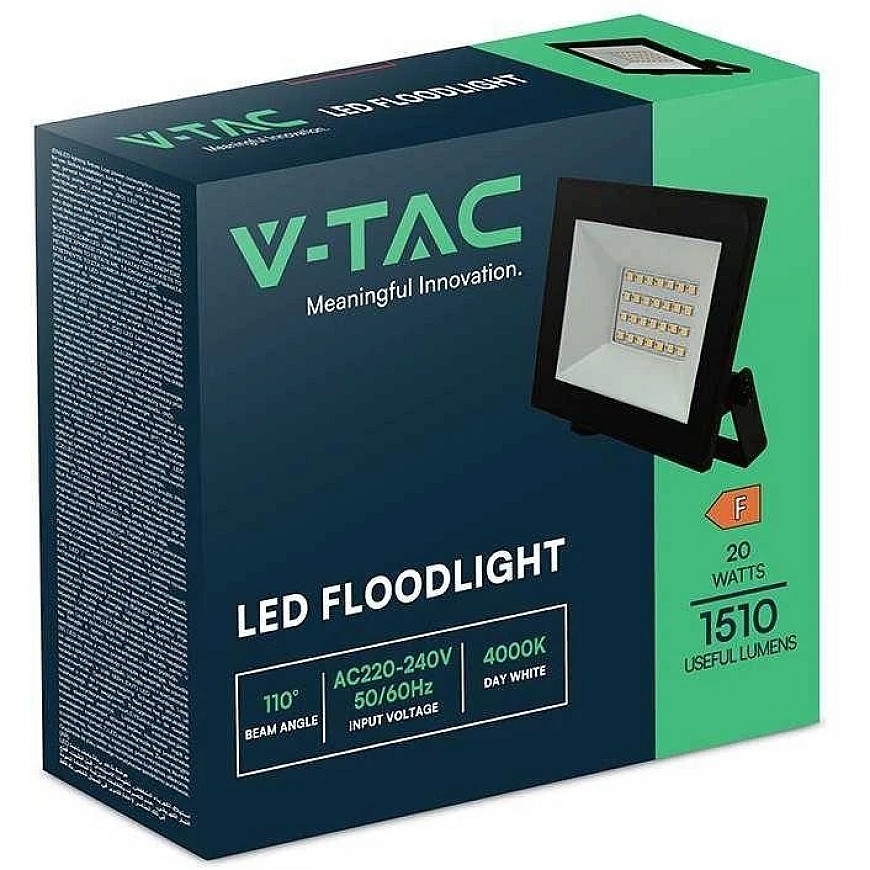 VTAC 20W LED prožektorius, juodas, 4000K – 3