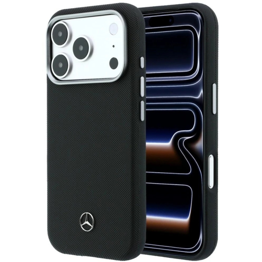 Mercedes Leather Semi Wrap Grill Pattern MagSafe Case for iPhone 17 Pro - Black