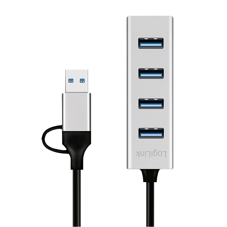 LogiLink UA0455 jaotur USB 3.2 Gen 1 (3.1 Gen 1) Type-A + Type-C 5000 Mbit/s Alumiinium – 2