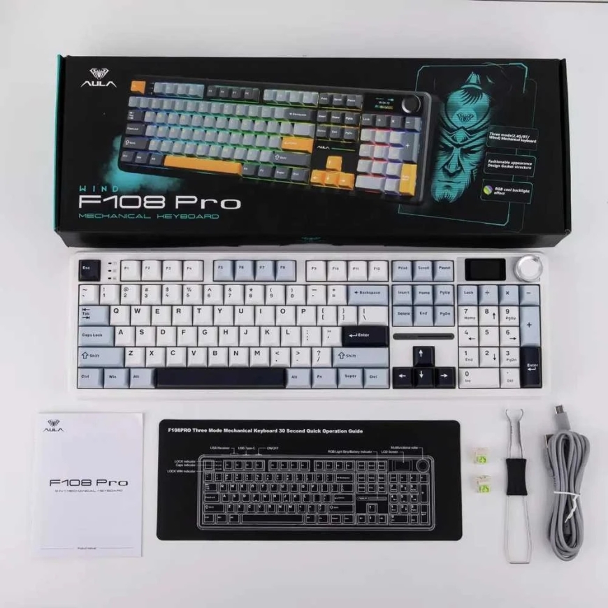 Aula F108 PRO Keyboard (White/Blue) – 3