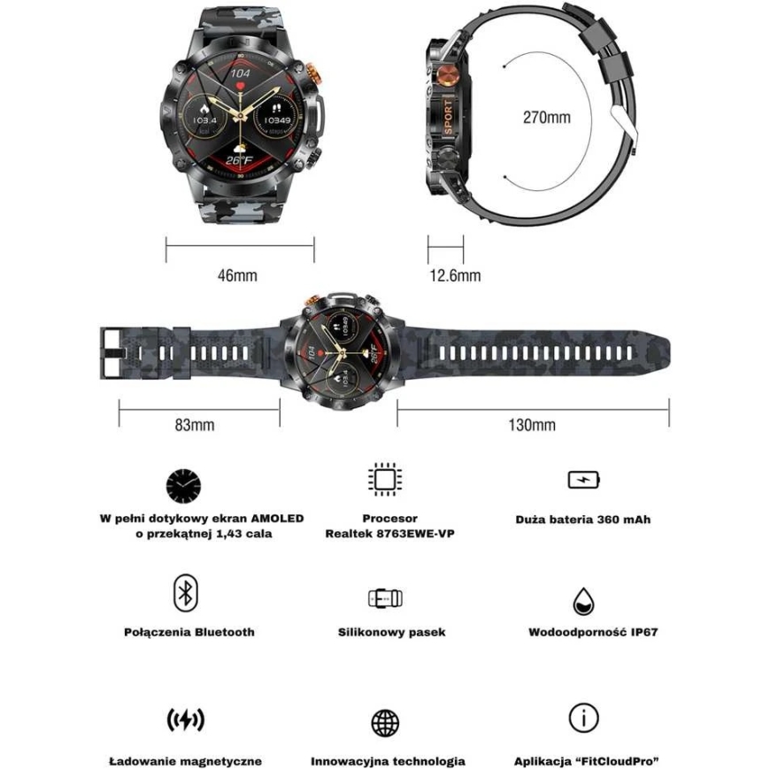 Smartwatch MEN'S GRAVITY GT20-2 - AMOLED, ADDITIONAL STRAP (sg024b) – 4