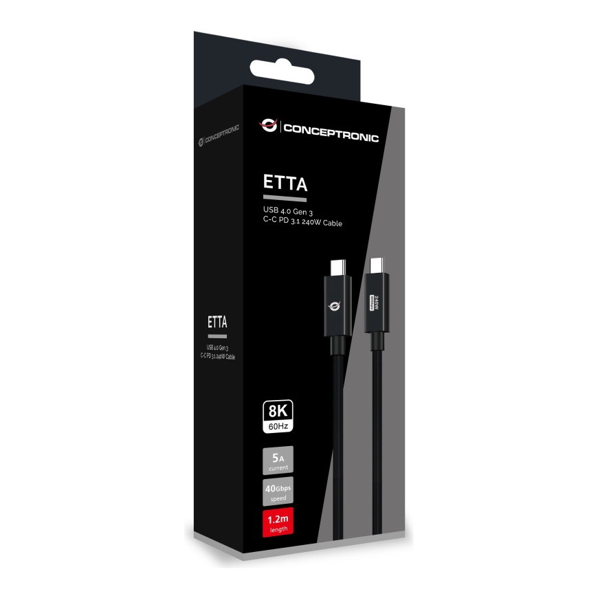 Conceptronic ETTA04B12 USB kabelis USB4 Gen 3x2 1,2 m USB C Juoda – 4