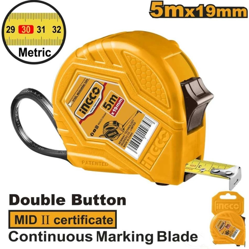 Ingco HSMT083521E рулетка 5м х 19мм – 2