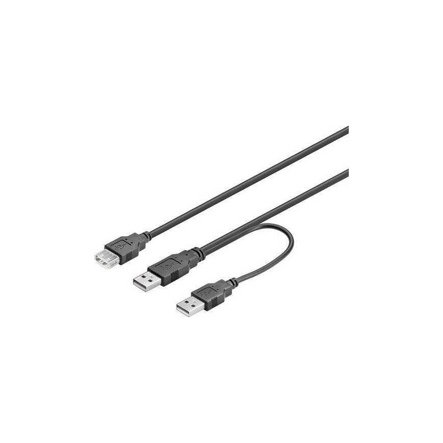 Kabelis USB Deltaco 2x USB-A - USB-A 0.3 m Melns (USB2-16) – 2