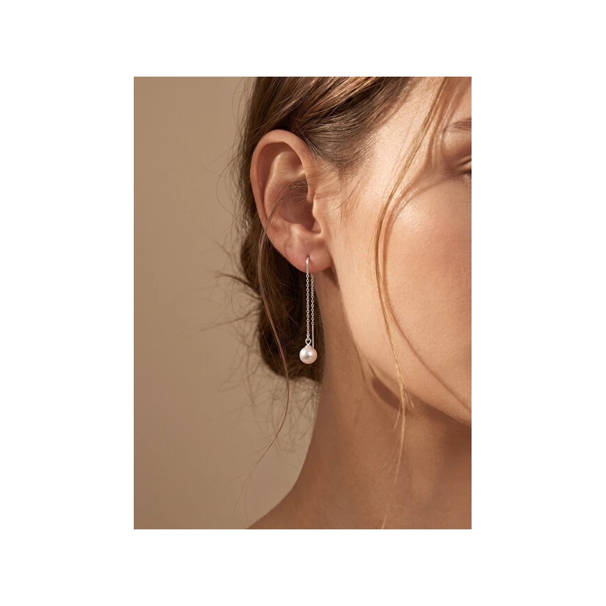 Brilio Silver Silver thread earrings with real pearl EA1289W – 2