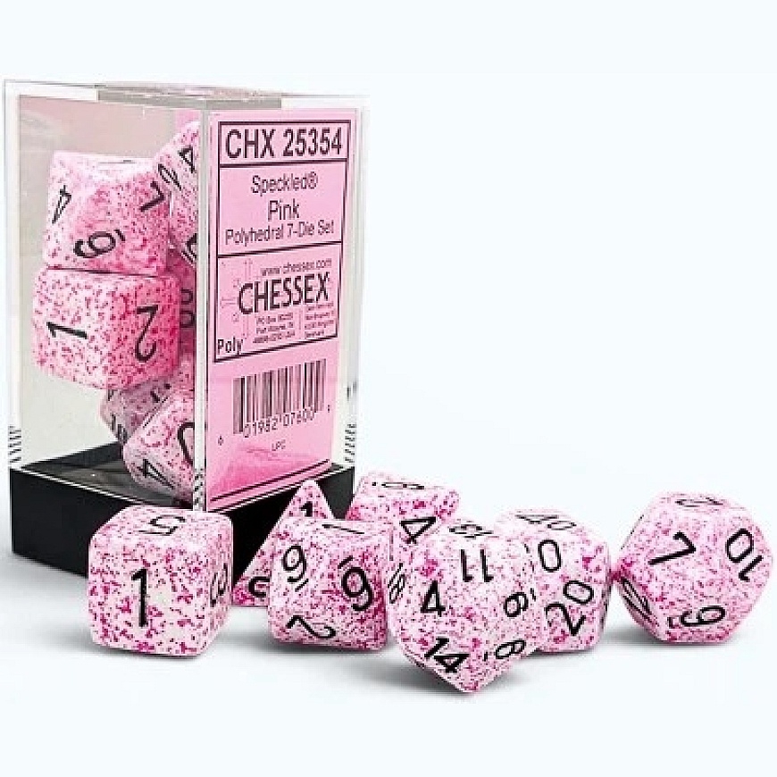 Chessex polihēdru speckled rozā/melns 7 kauliņu