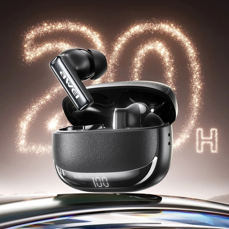 Belaidės ausinės AWEI TA19 ANC Bluetooth 6.0 TWS + laadimisümbris, musta värvi – 3