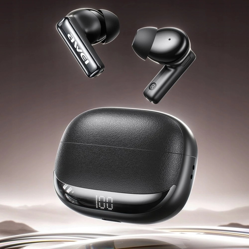 Belaidės ausinės AWEI TA19 ANC Bluetooth 6.0 TWS + laadimisümbris, musta värvi – 4
