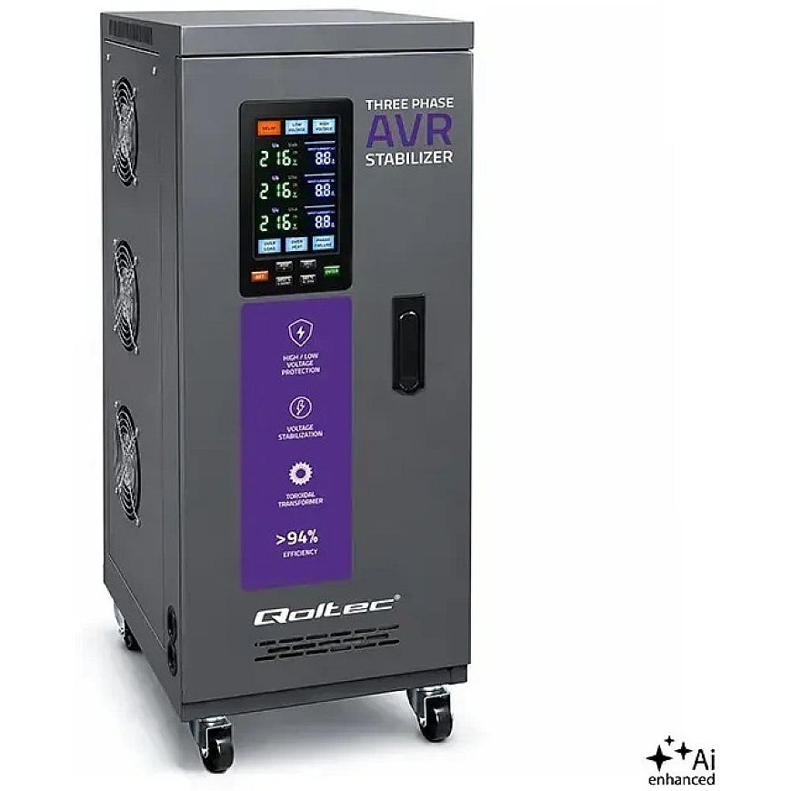 Qoltec trifāžu sprieguma stabilizators AVR MULTIPROTECTION