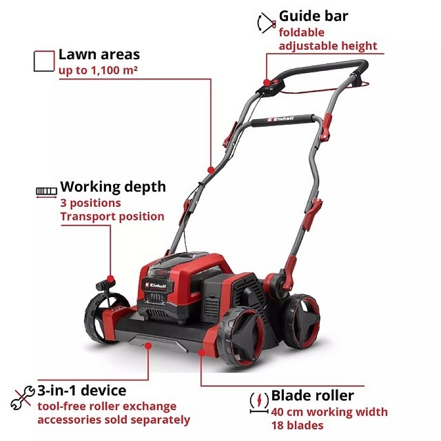Cordless Scarifier EINHELL GP-SC 36/40 Li BL-Solo, Black, Red – 3