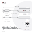 CLUB3D USB3.2 Gen1 Type-C to Gigabit Ethernet Adapter M/F CLUB3D USB3.2 Gen1 Type-C to Gigabit Ethernet Adapter M/F