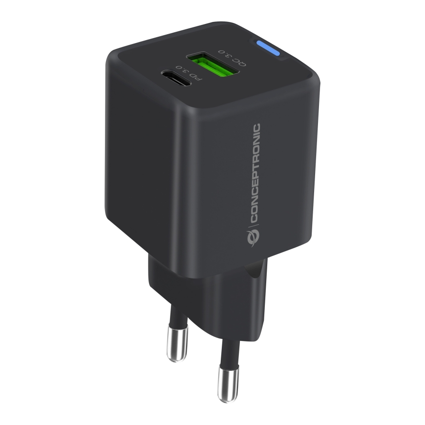 Conceptronic 2-Port 33W GaN USB PD Charger with 3-in-1 Charging Cable, USB-C x 1, USB-A x 1, QC 3.0, PPS – 2