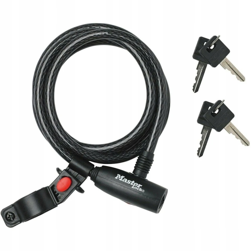 Masterlock MASTER LOCK Cable Bike Lock with Black Cover, 2 Keys and Holder – 3