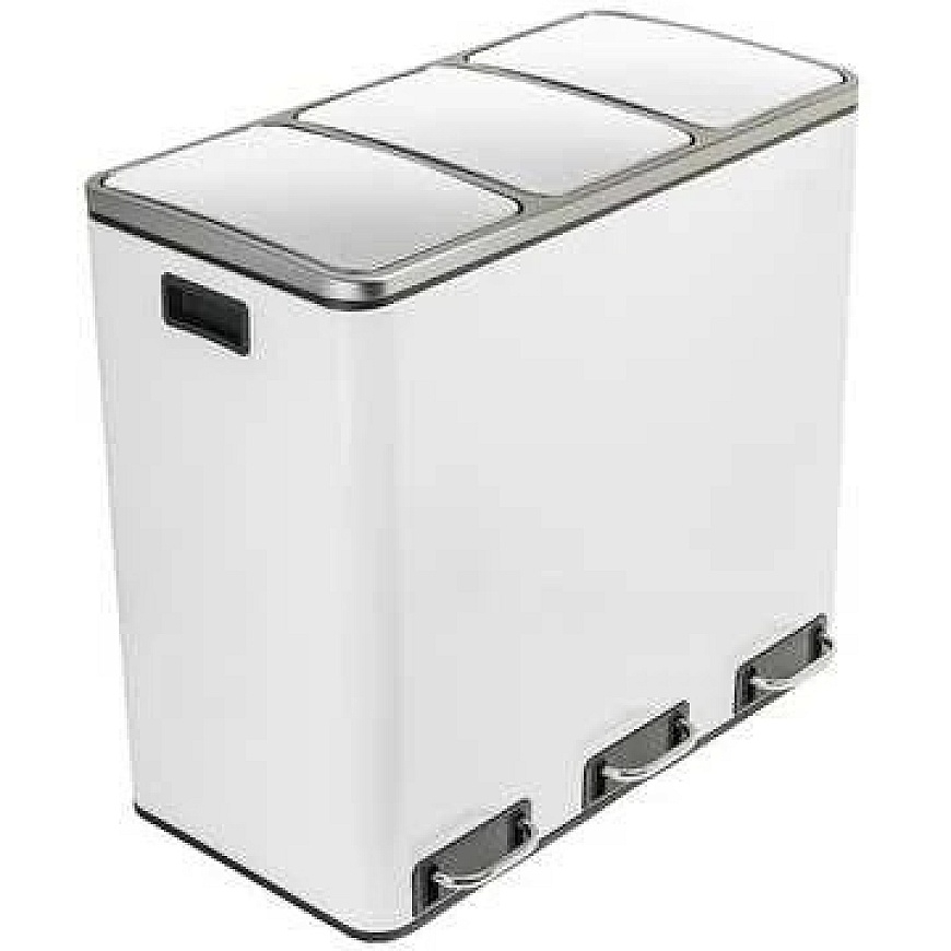 Spacetronik Three-Compartment Metal Trash Can, White