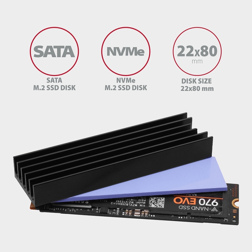 Axagon CLR-M2L10 computer cooling system M.2 NVMe SSD, Solid-state drive Heatsink/Radiator Black 1 pc(s) – 2
