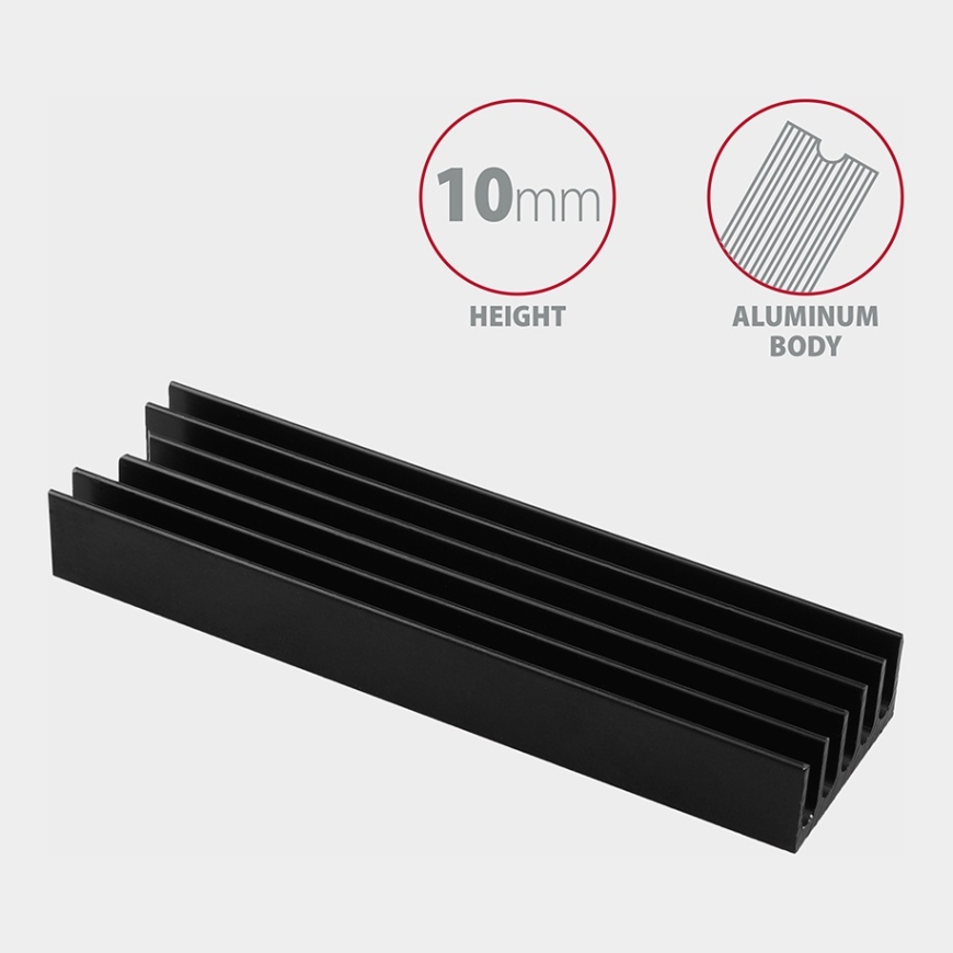 Axagon CLR-M2L10 computer cooling system M.2 NVMe SSD, Solid-state drive Heatsink/Radiator Black 1 pc(s) – 3