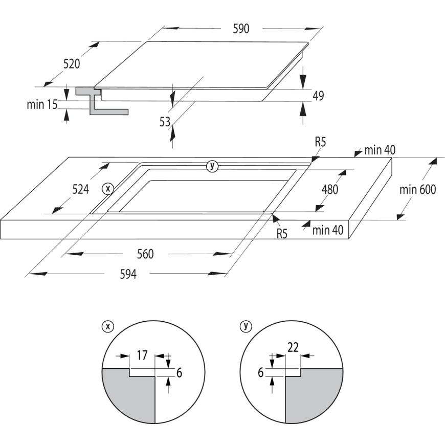 Gorenje GI6432BSCE Melns Iebūvēts 59 cm