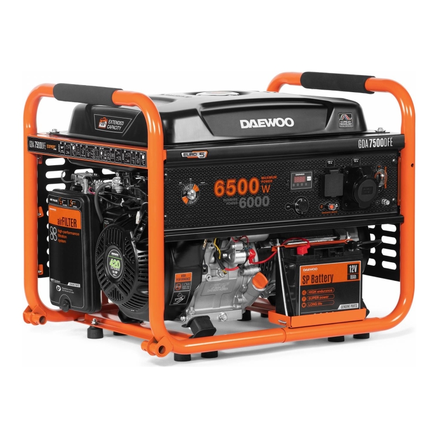 Daewoo GDA 7500DFE engine-generator 6000 W 30 L Petrol Orange, Black