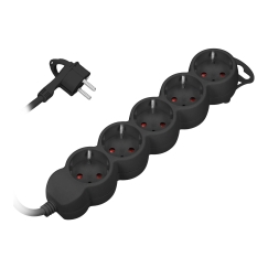 Orno viisilähtöinen musta jatkojohto Schuko-pistokkeella, 3m