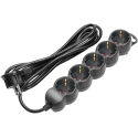 Orno Five-Socket Black Extension Lead with Schuko Plug, 3m