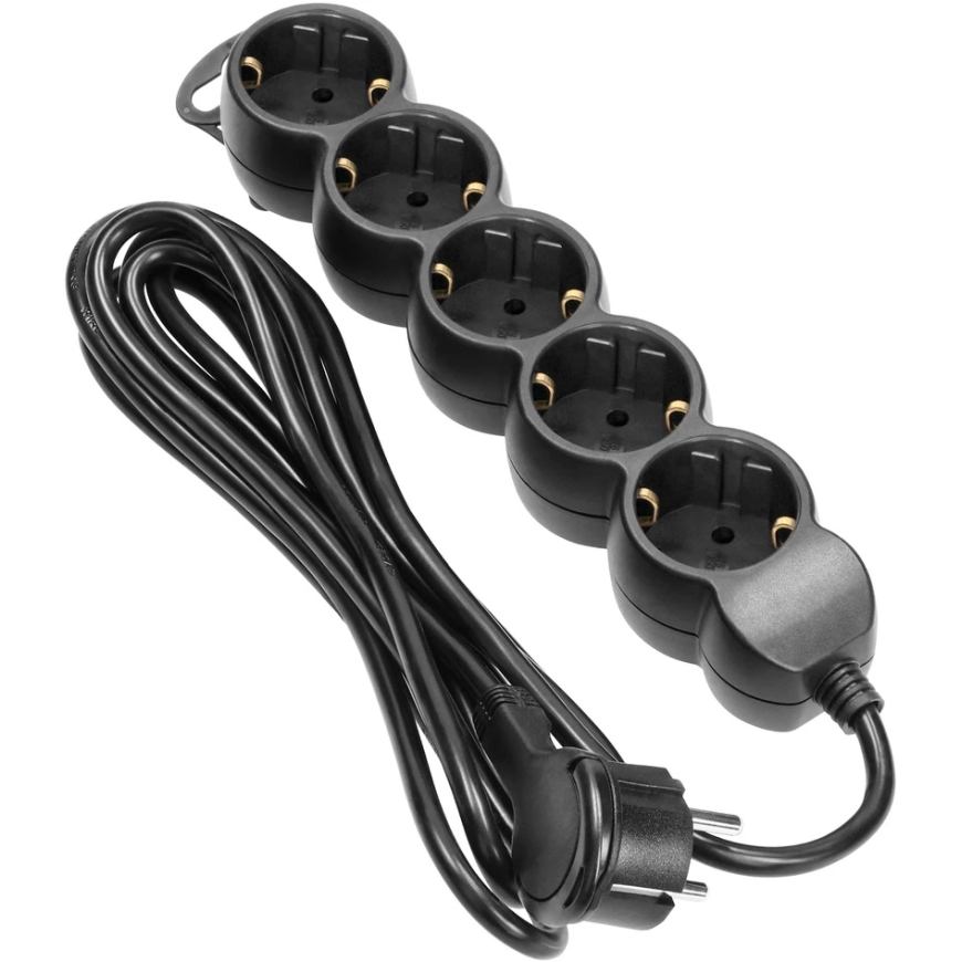 Orno Five-Socket Black Extension Lead with Schuko Plug, 3m – 4