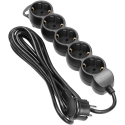 Orno Five-Socket Black Extension Lead with Schuko Plug, 3m