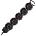 Orno Five-Socket Black Extension Lead with Schuko Plug, 3m