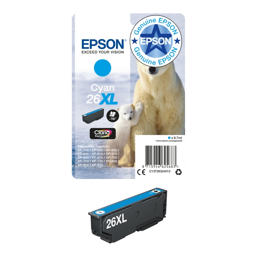 Epson Polar bear Singlepack Cyan 26XL Claria Premium Ink