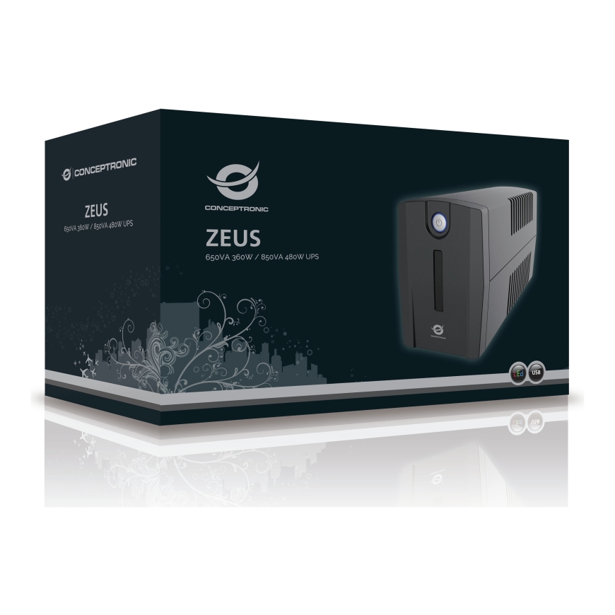 Conceptronic ZEUS02ES источник бесперебойного питания Интерактивная 0,85 kVA 480 W 2 розетка(и) – 3