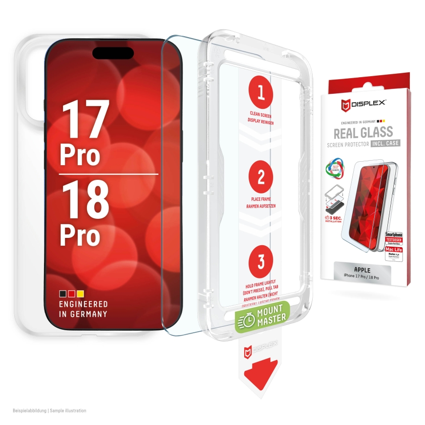 Displex Screen Protector + Case for Apple iPhone 2026 Pro/17 Pro, MountMaster, scratch resistant