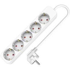 Plastrol Extension Lead with Five 5x2p+Z Sockets, Schuko, 31.5 16A 5.0m White