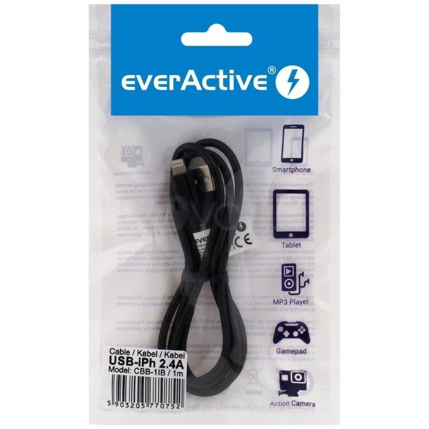 everActive USB Lightning Cable 1m - Black, braided, fast charging, 2.4A - CBB-1IB – 2
