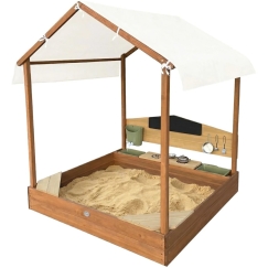 AXI Meli sandpit house with white roof and mud garden kitchen