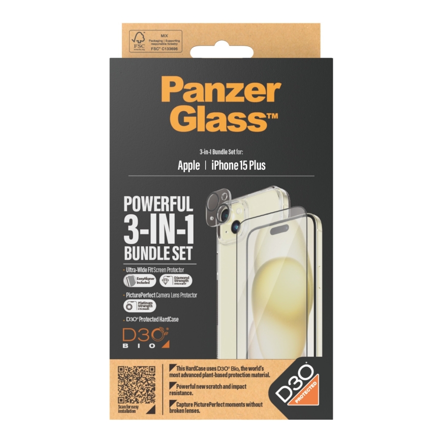 PanzerGlass ® 3-in-1 Bundle iPhone 15 Plus Caurspīdīgs ekrāna aizsargs Apple 1 pcs – 3