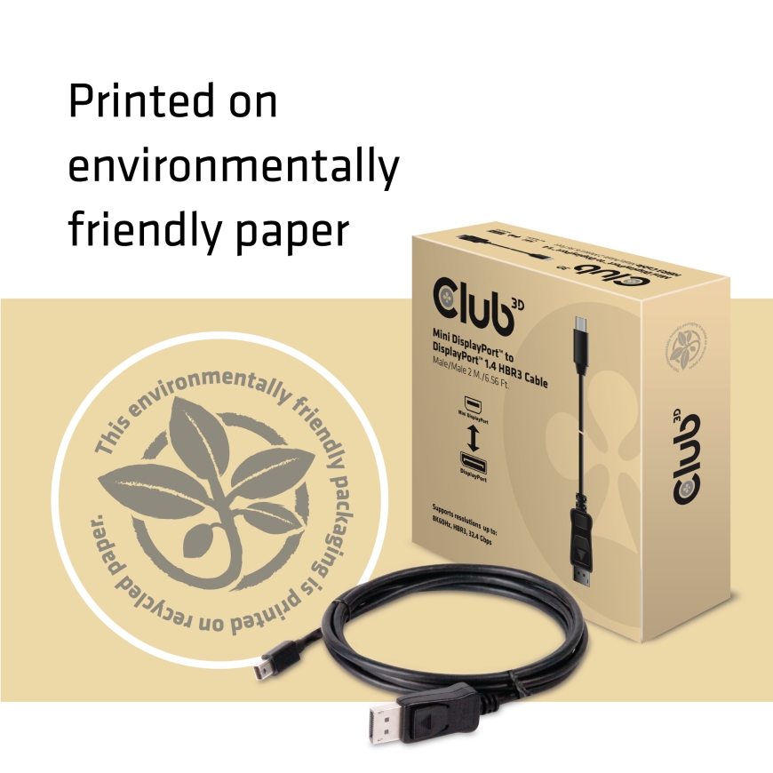 CLUB3D Mini DisplayPort to DisplayPort 1.4 HBR3 8K60Hz Cable, 2 Meter / 6.56 Feet – 5