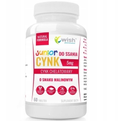 Wish Pharmaceutical "Junior Zinc" 5 mg raspberry flavor dietary supplement, 60 tablets