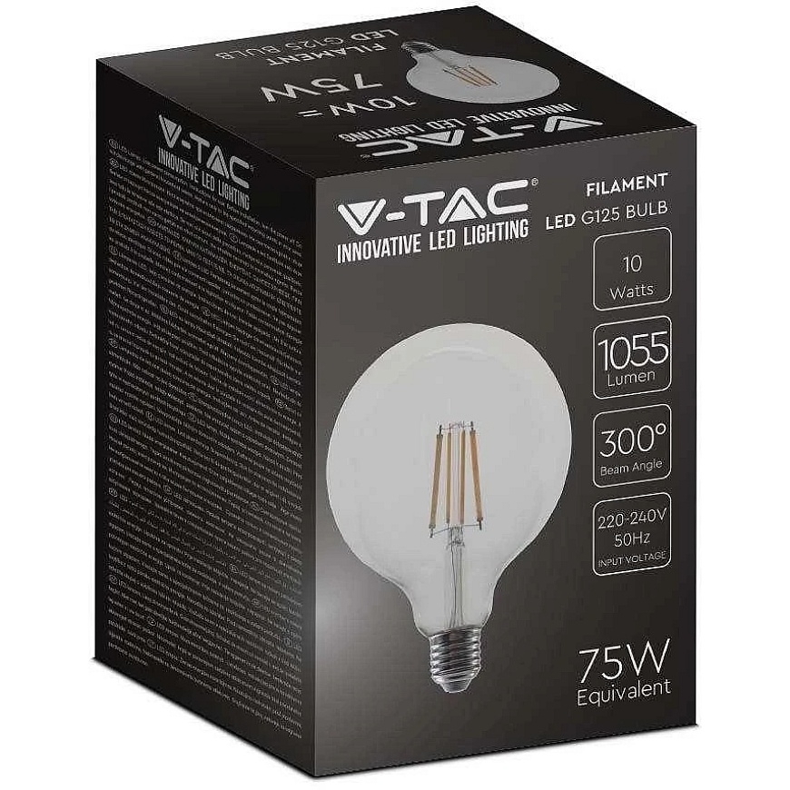 V-tac 10W LED Filament Bulb, G125, E27, 4000K – 3